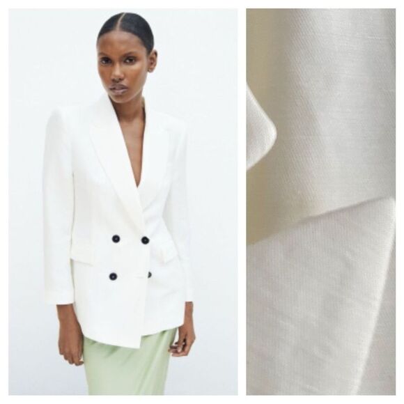 NWT White Linen Blend Double Breasted Blazer XS - Picture 13 of 13